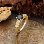 Retro-Minimalist 4-Prong Round Cut Black Onyx Engagement Ring - Additional view