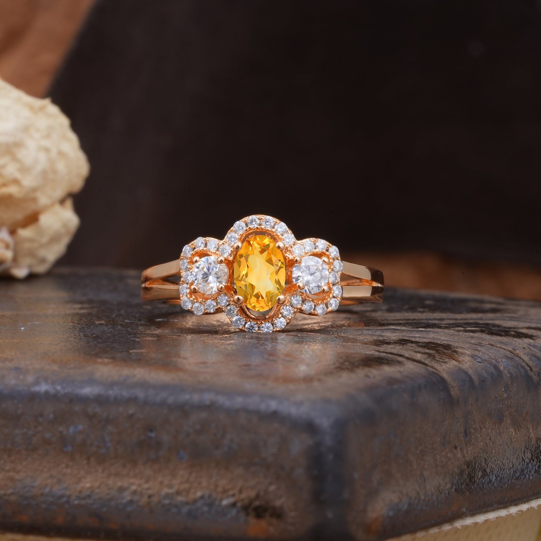 Vintage Milgrain Beaded Mixed Cut Citrine Stacking Wedding Band - Additional view