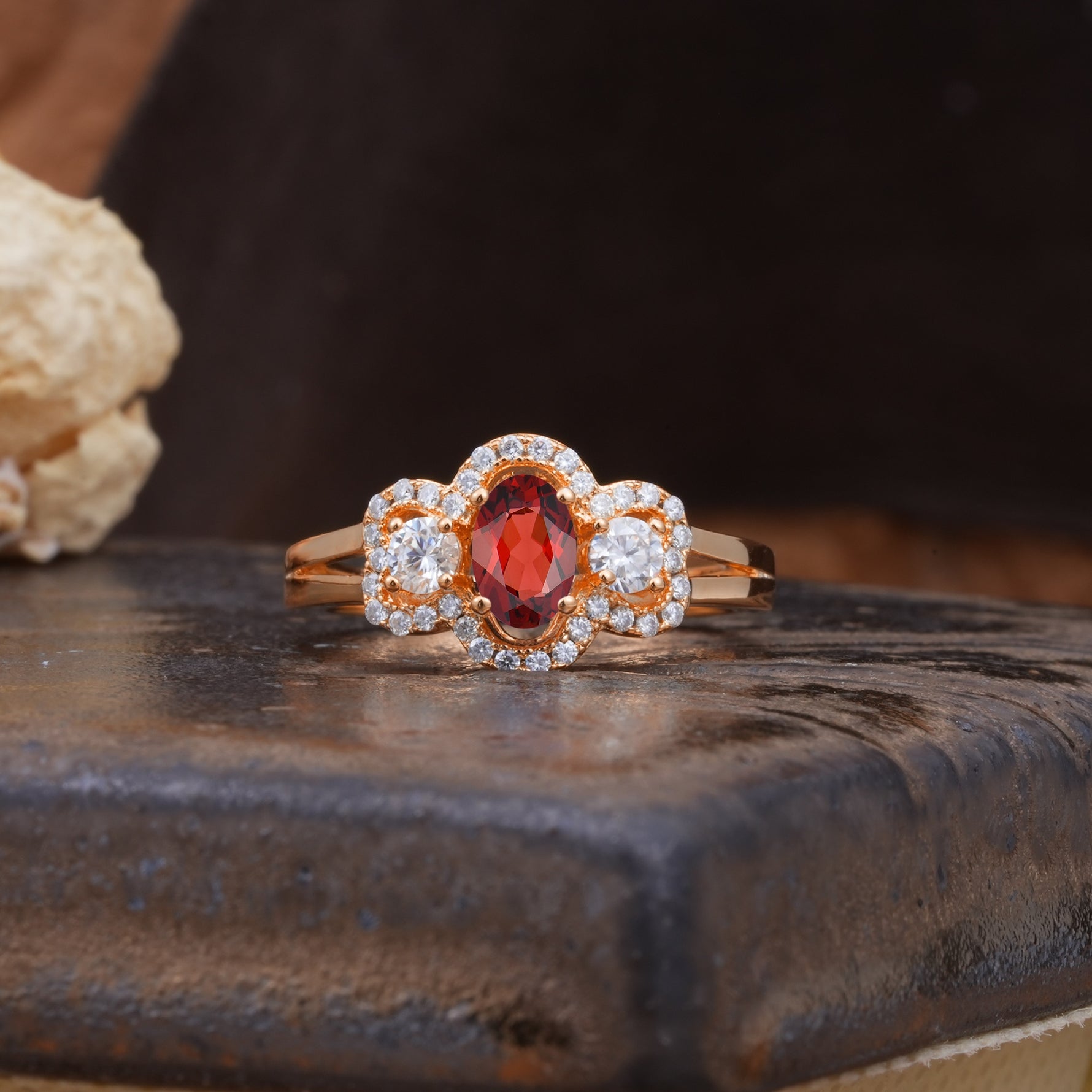 Vintage Milgrain Beaded Mixed Cut Garnet Stacking Wedding Band - Additional view