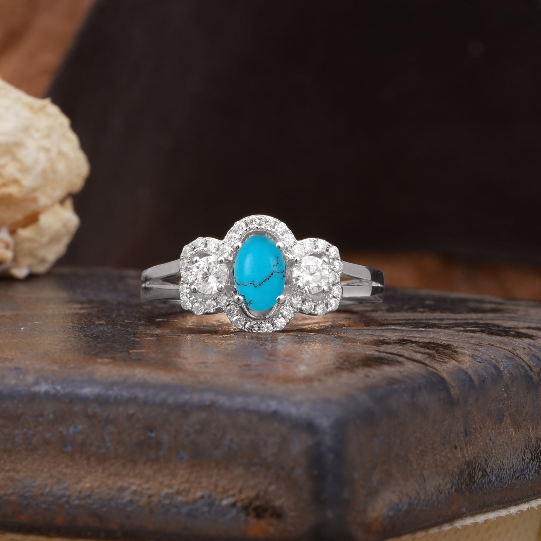 Vintage Milgrain Beaded Mixed Cut Turquoise Stacking Wedding Band - Additional view