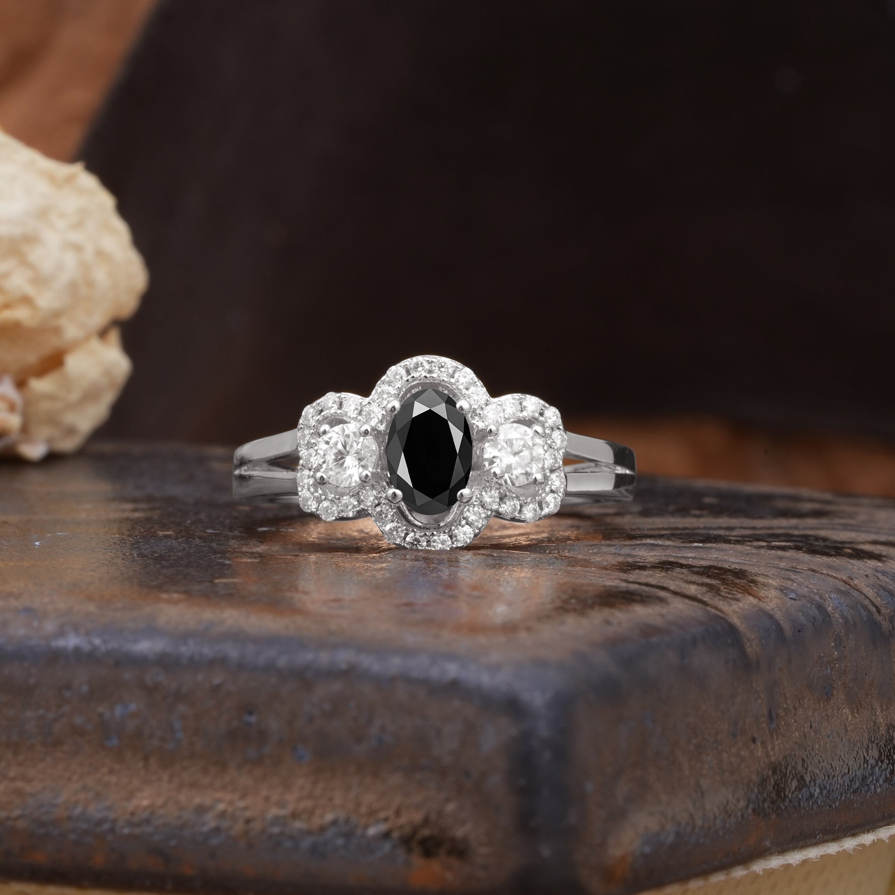 Vintage Milgrain Beaded Mixed Cut Black Onyx Stacking Wedding Band - Additional view