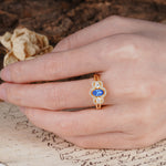 Vintage Milgrain Beaded Mixed Cut Sapphire Stacking Wedding Band - Additional view