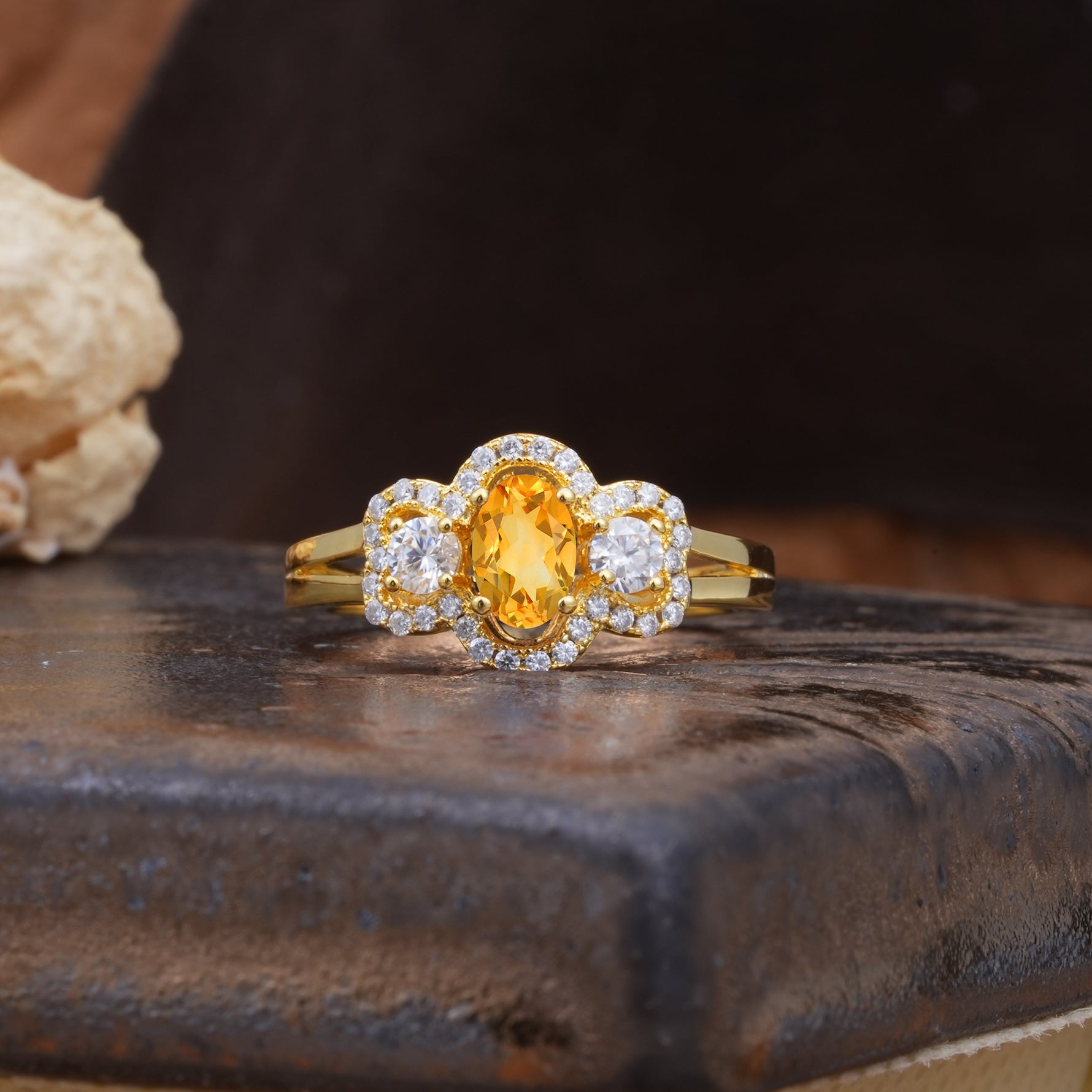 Vintage Milgrain Beaded Mixed Cut Citrine Stacking Wedding Band - Additional view