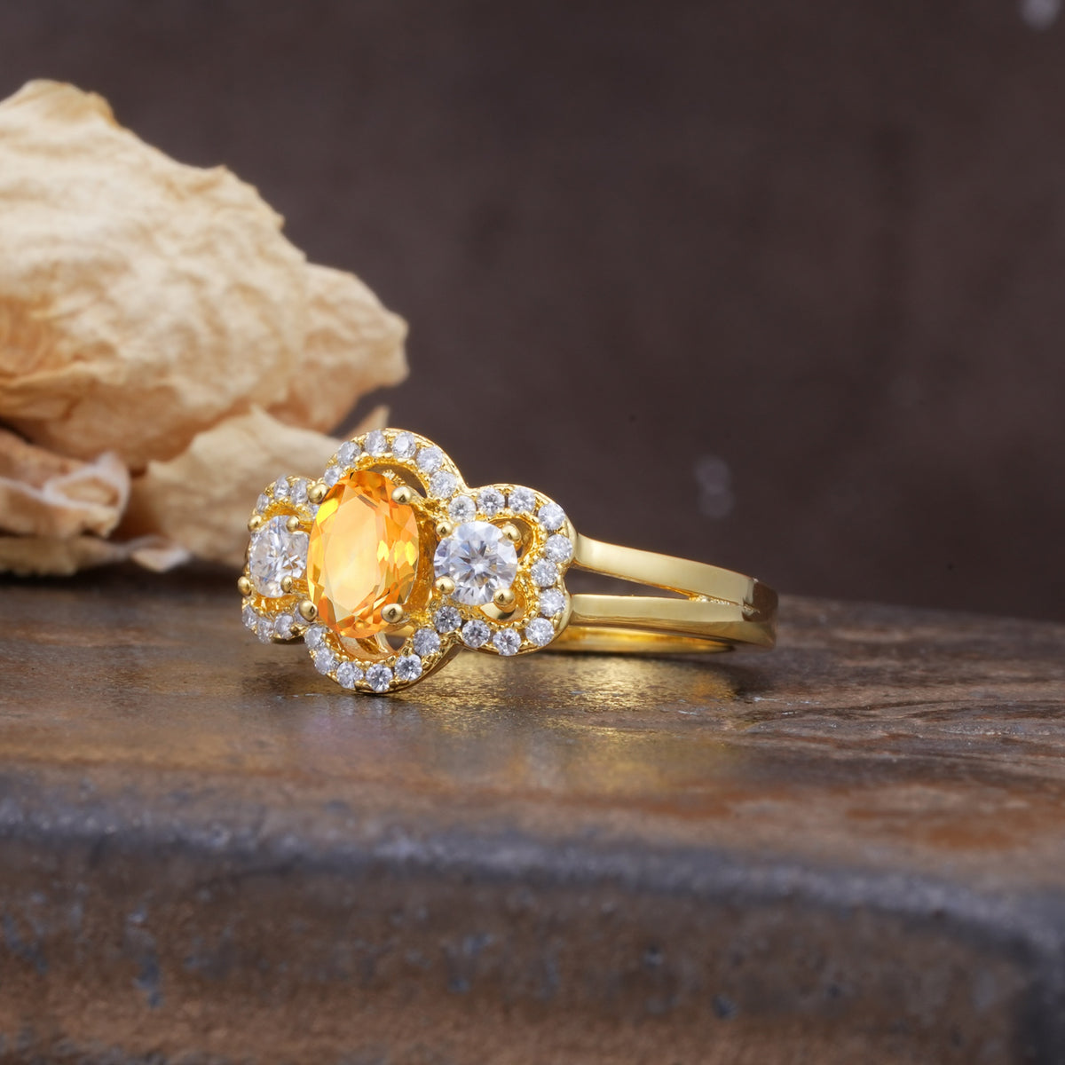 Vintage Milgrain Beaded Mixed Cut Citrine Stacking Wedding Band - Additional view