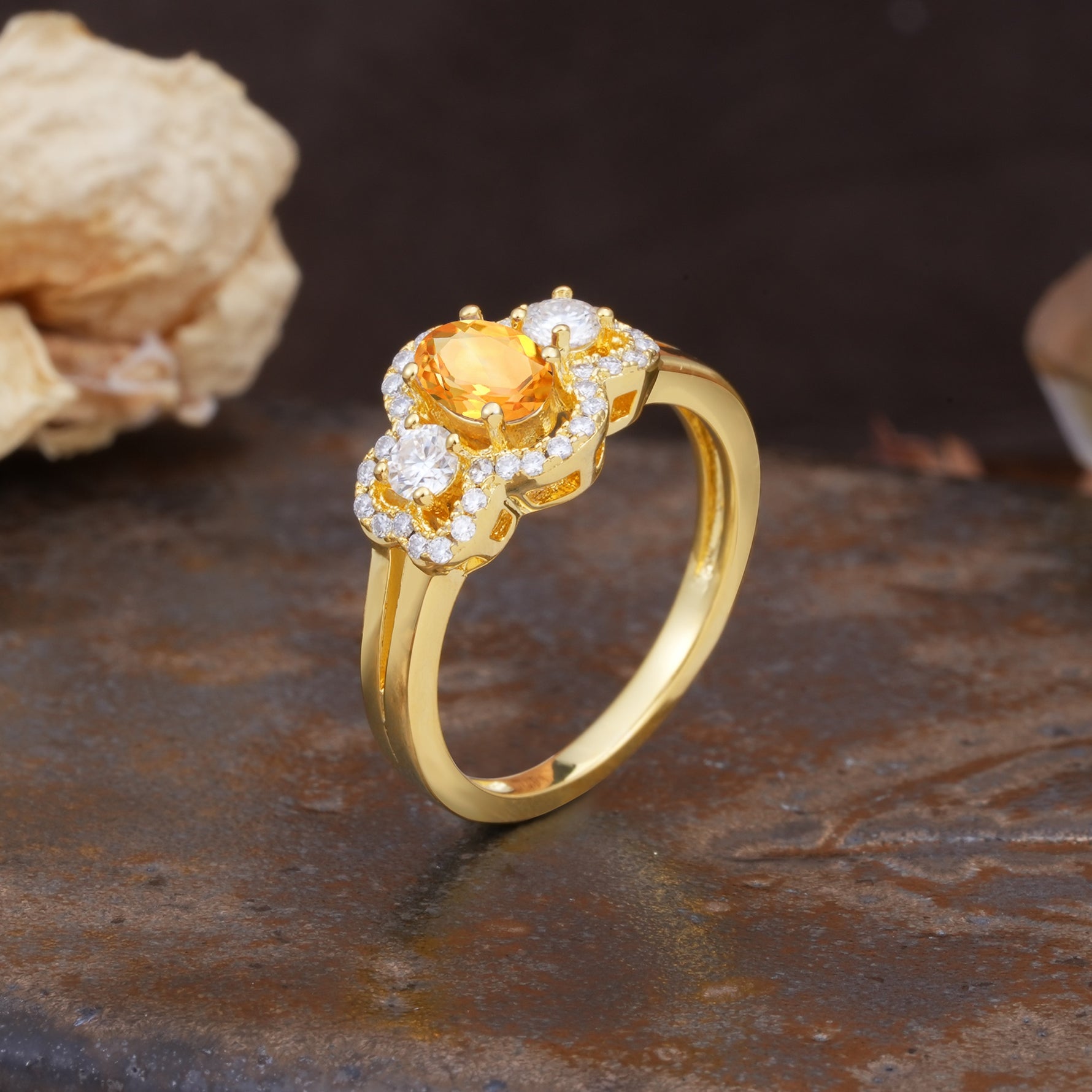 Vintage Milgrain Beaded Mixed Cut Citrine Stacking Wedding Band - Additional view
