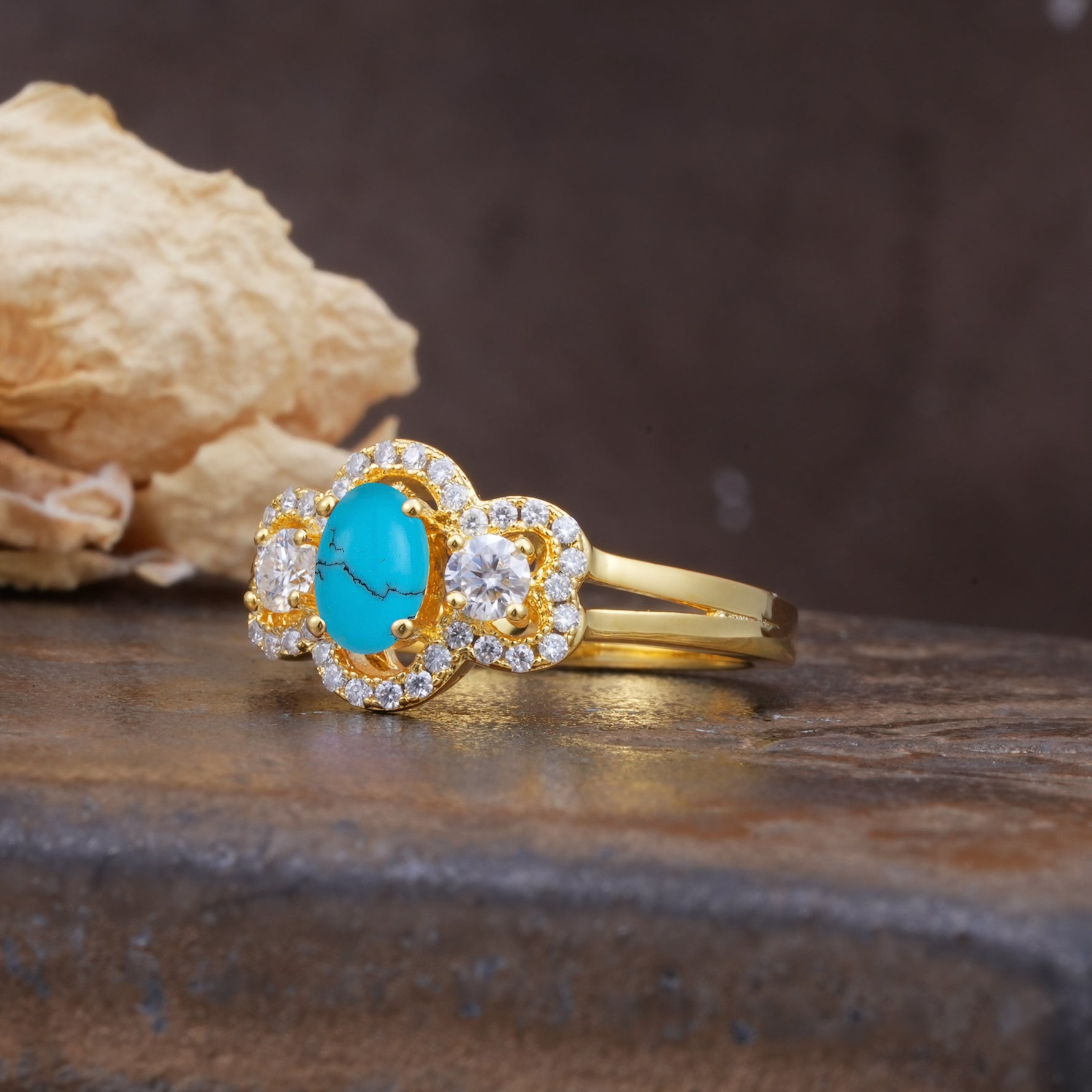 Vintage Milgrain Beaded Mixed Cut Turquoise Stacking Wedding Band - Additional view