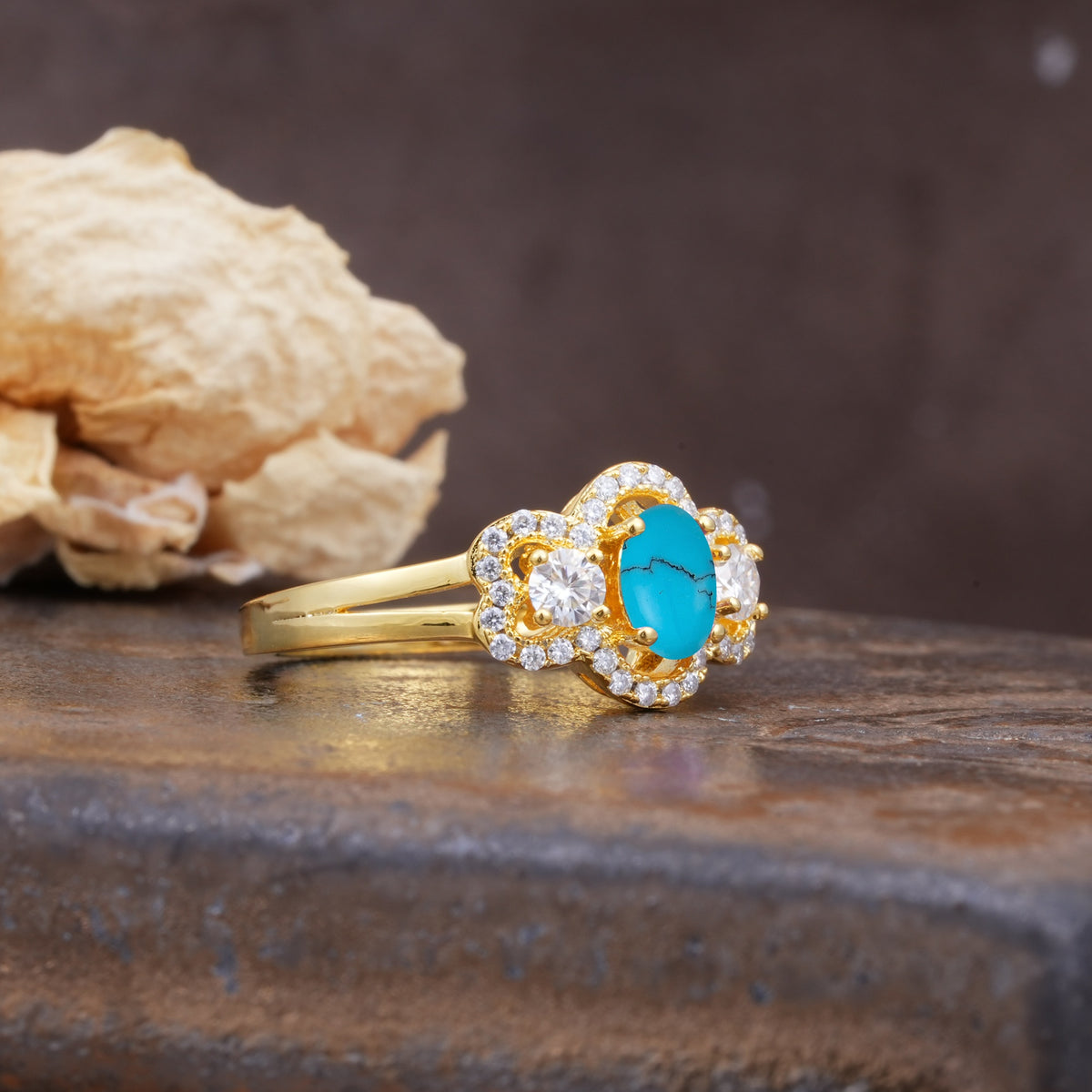 Vintage Milgrain Beaded Mixed Cut Turquoise Stacking Wedding Band - Additional view