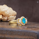 Vintage Milgrain Beaded Mixed Cut Turquoise Stacking Wedding Band - Additional view