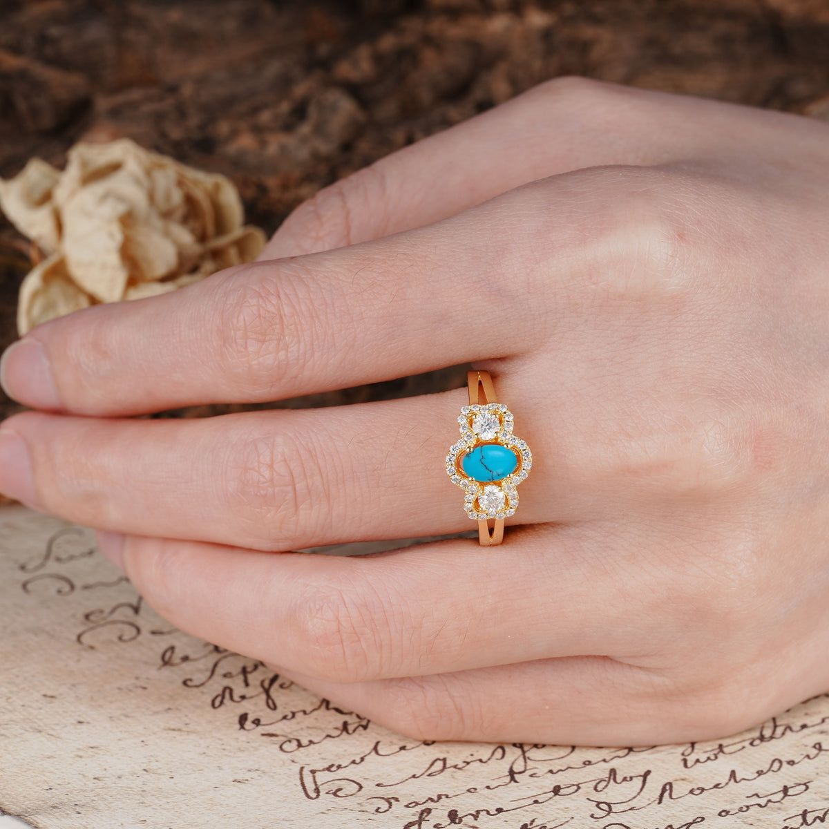 Vintage Milgrain Beaded Mixed Cut Turquoise Stacking Wedding Band - Additional view