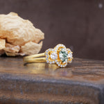 Vintage Milgrain Beaded Mixed Cut Moss Agate Stacking Wedding Band - Additional view