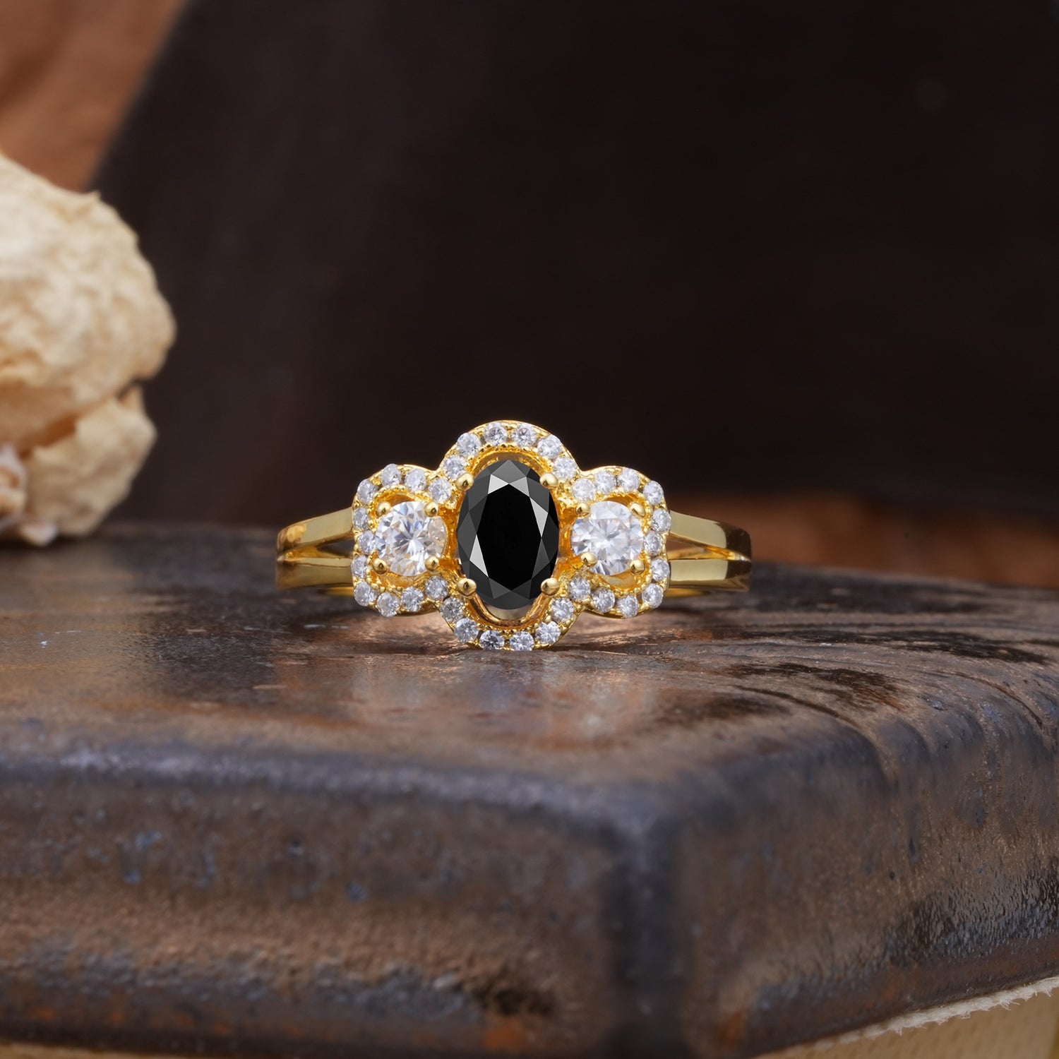 Vintage Milgrain Beaded Mixed Cut Black Onyx Stacking Wedding Band - Additional view