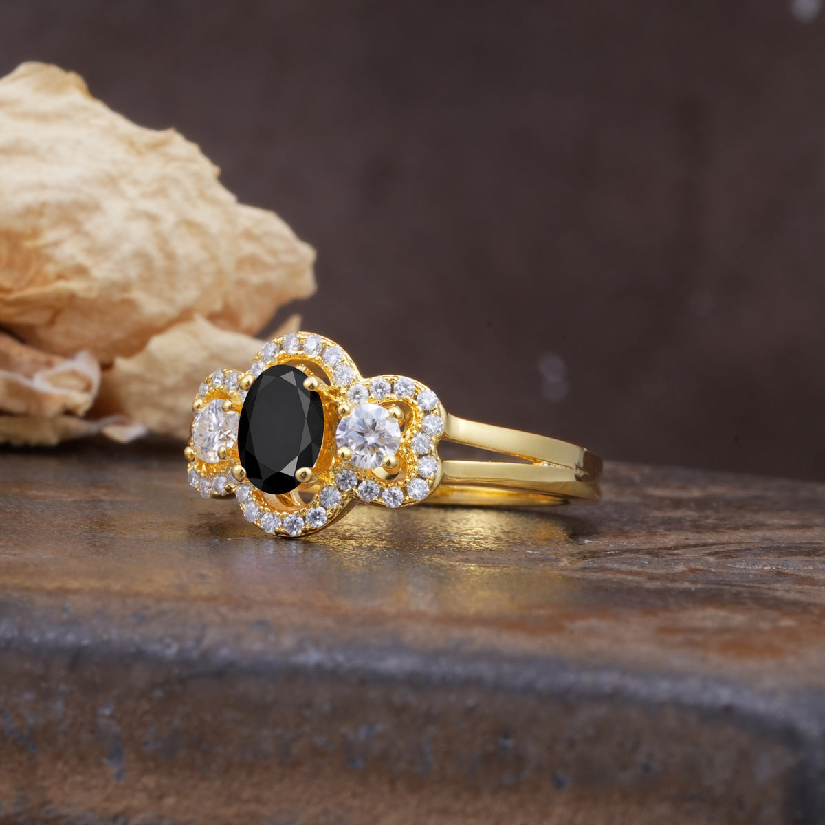 Vintage Milgrain Beaded Mixed Cut Black Onyx Stacking Wedding Band - Additional view