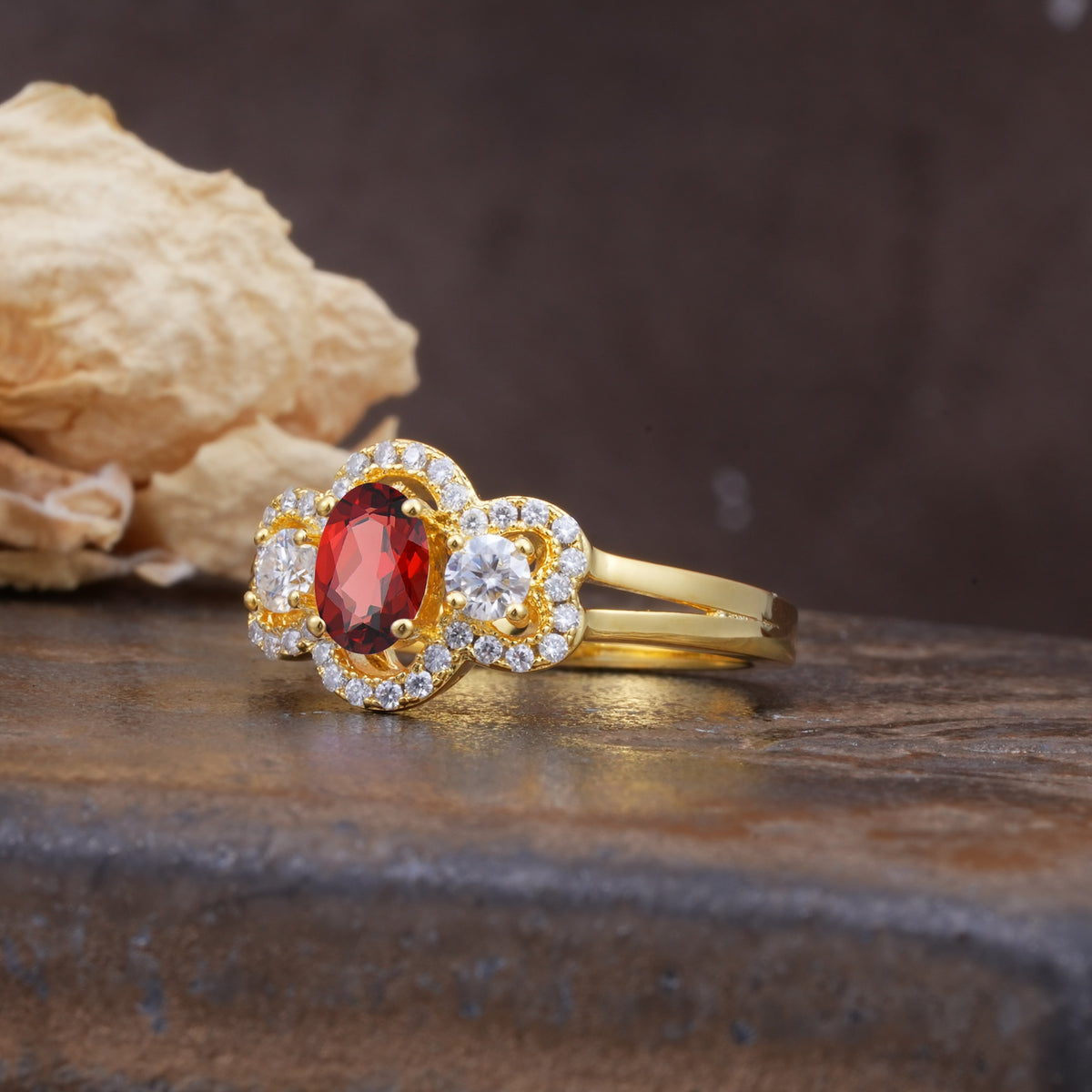 Vintage Milgrain Beaded Mixed Cut Garnet Stacking Wedding Band - Additional view