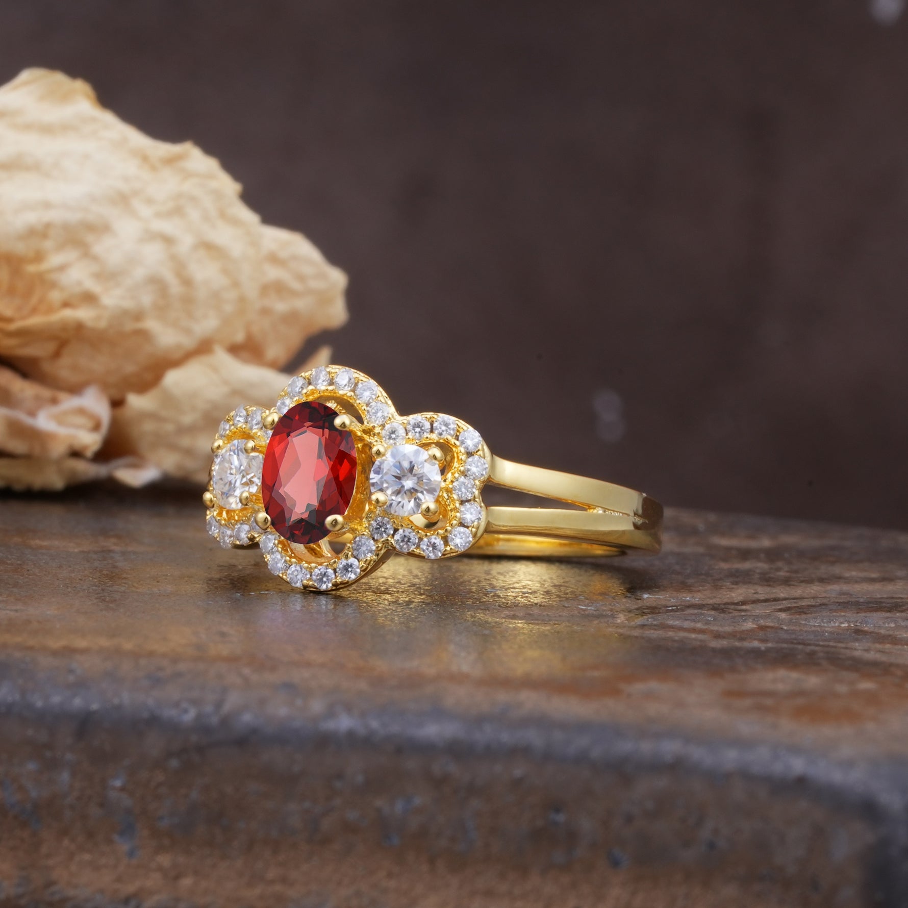 Vintage Milgrain Beaded Mixed Cut Garnet Stacking Wedding Band - Additional view