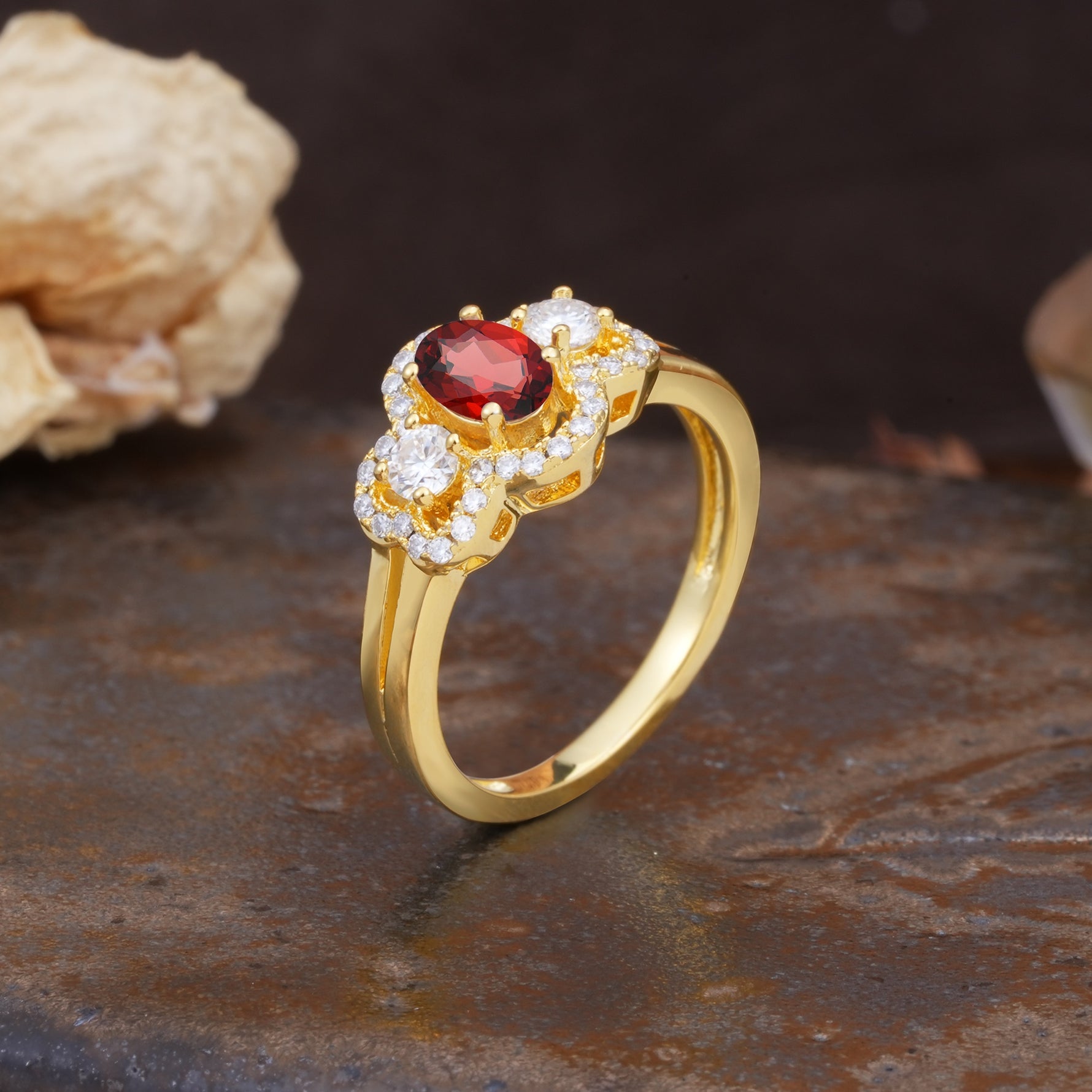 Vintage Milgrain Beaded Mixed Cut Garnet Stacking Wedding Band - Additional view