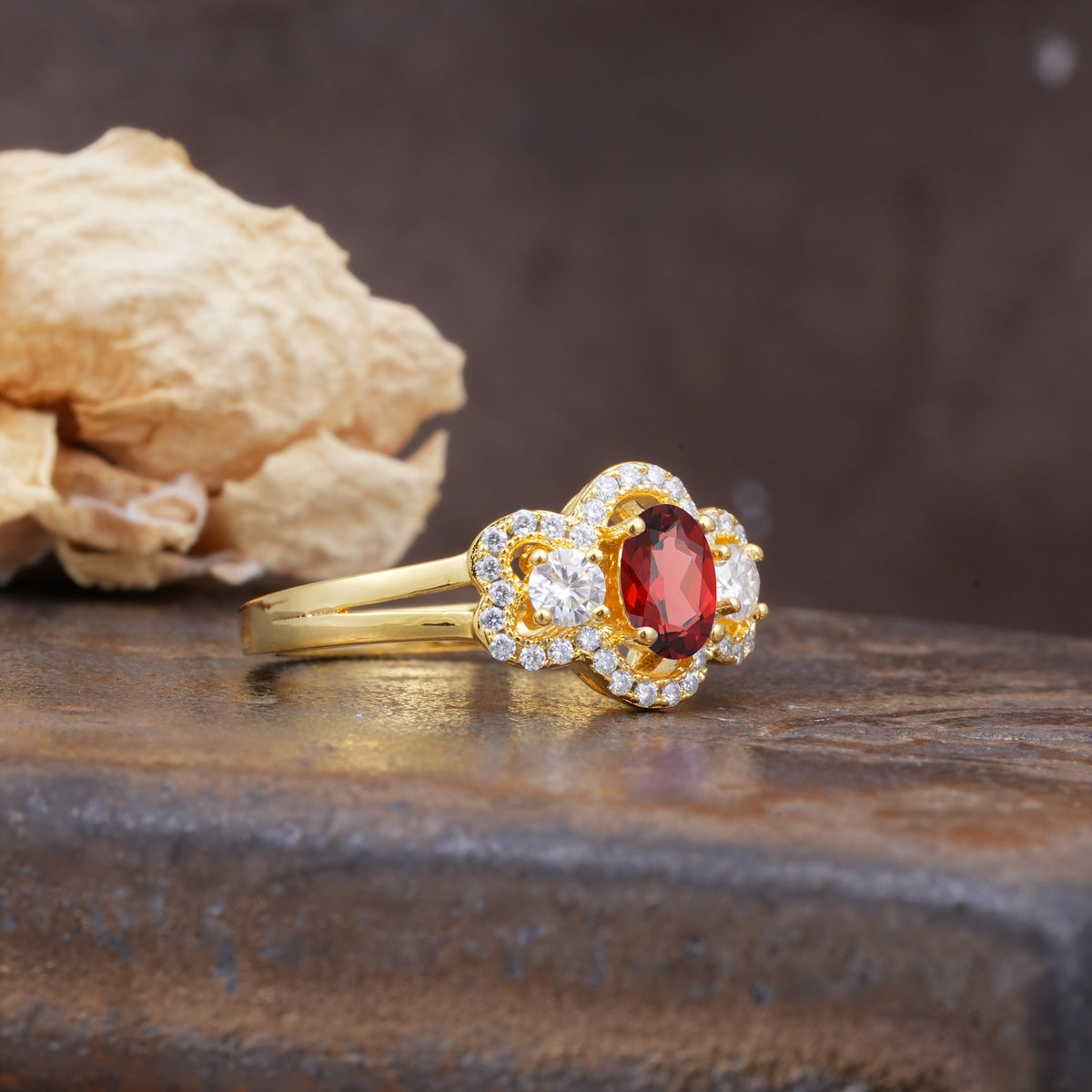Vintage Milgrain Beaded Mixed Cut Garnet Stacking Wedding Band - Additional view