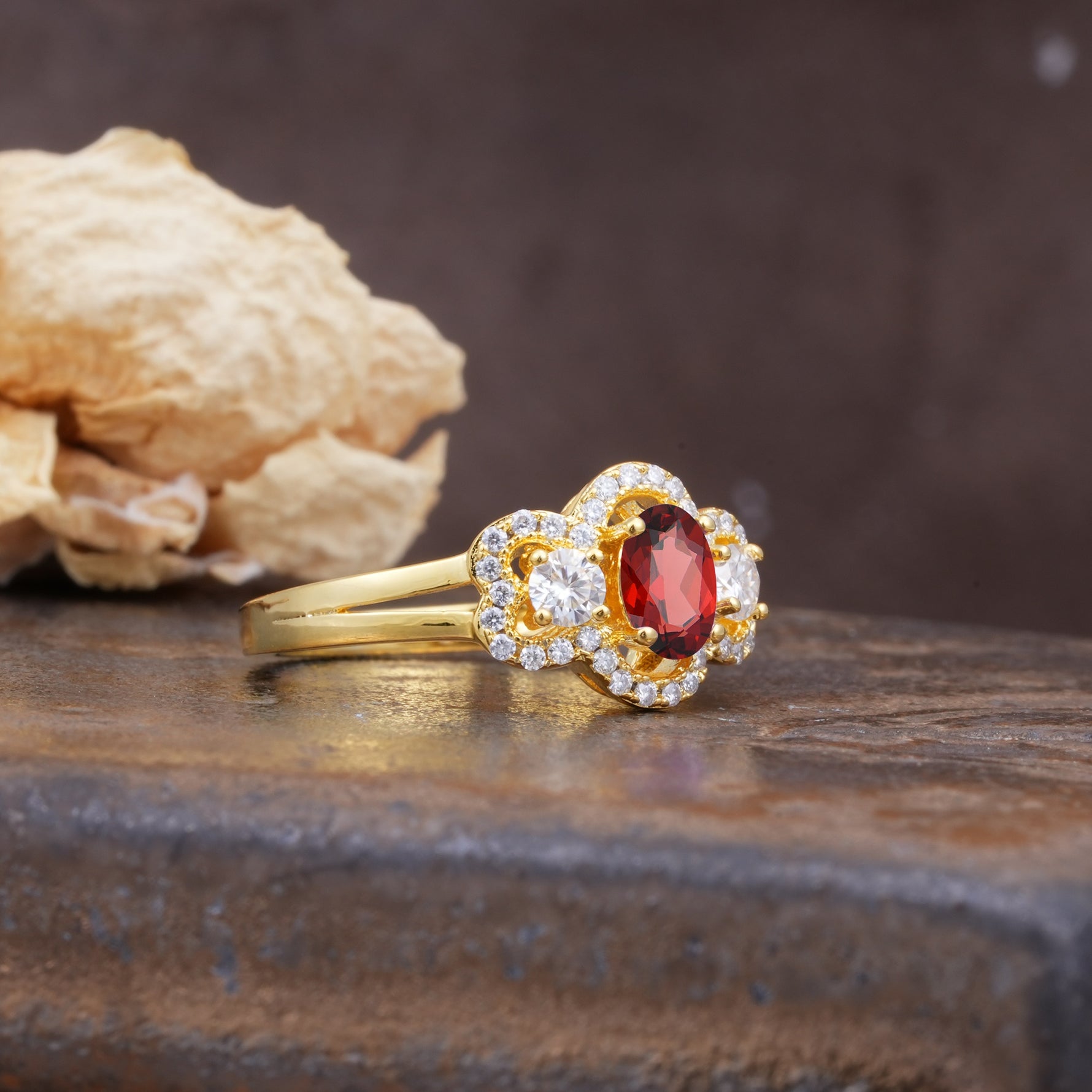 Vintage Milgrain Beaded Mixed Cut Garnet Stacking Wedding Band - Additional view