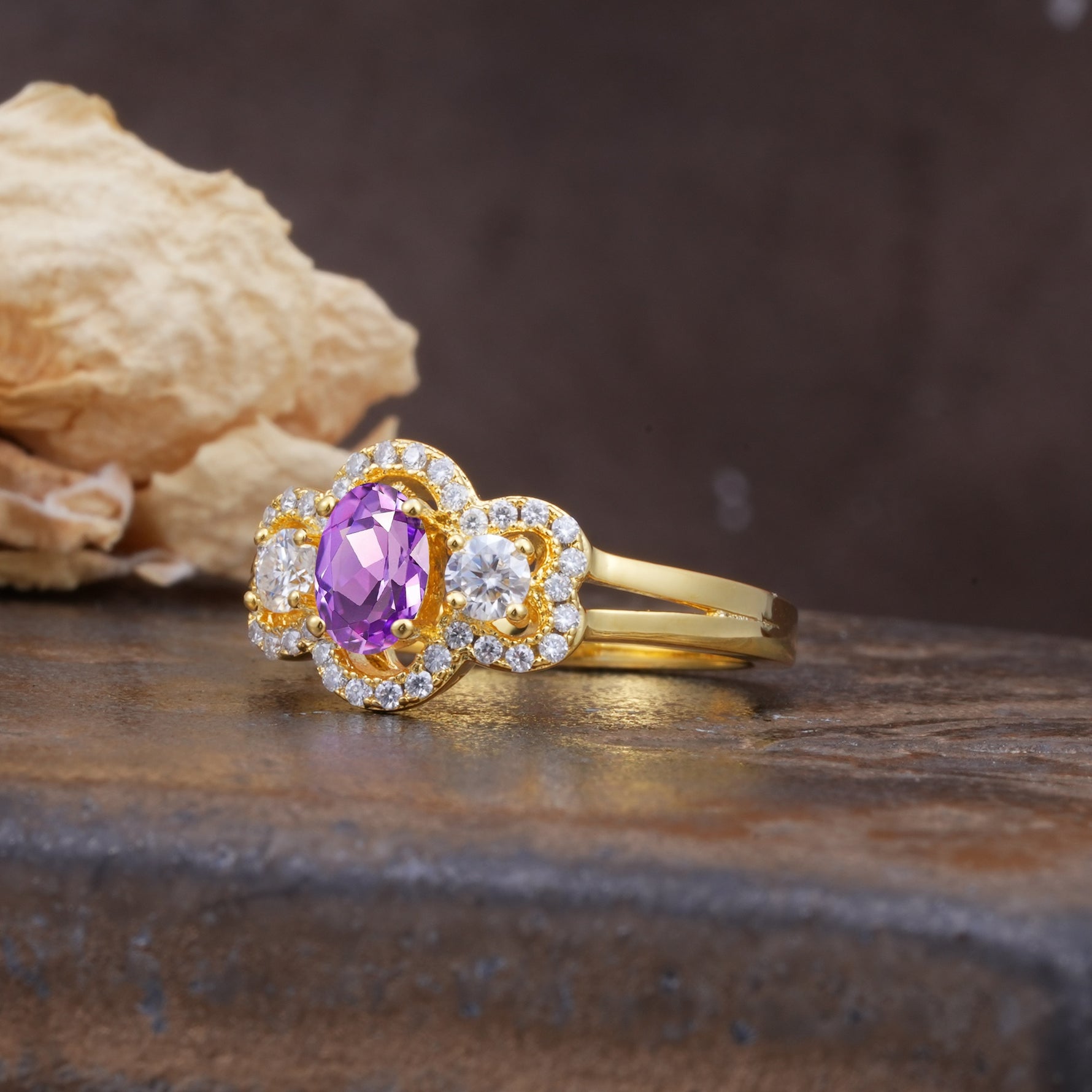 Vintage Milgrain Beaded Mixed Cut Amethyst Stacking Wedding Band - Additional view