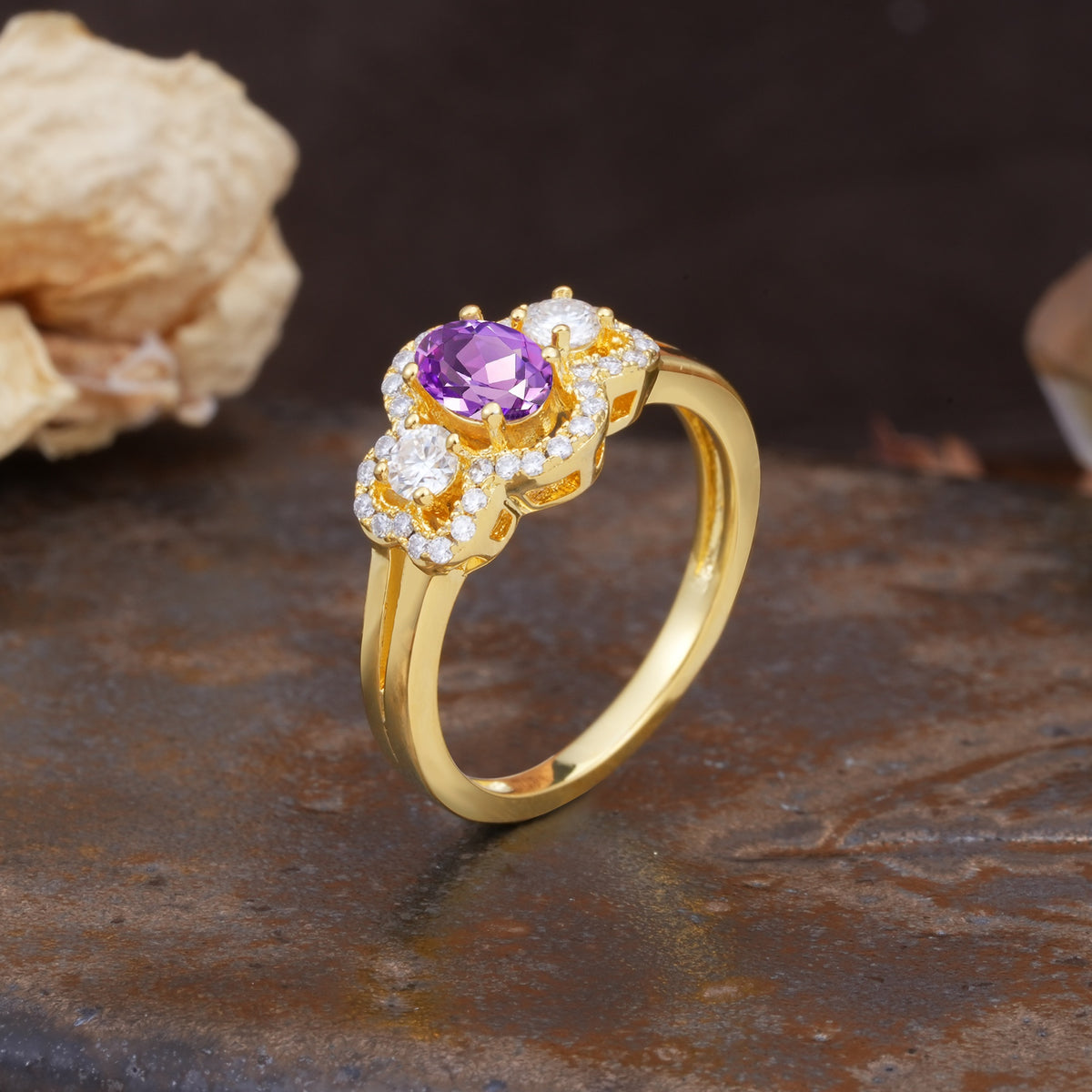 Vintage Milgrain Beaded Mixed Cut Amethyst Stacking Wedding Band - Additional view