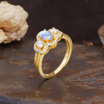 Vintage Milgrain Beaded Mixed Cut Moonstone Stacking Wedding Band - Additional view
