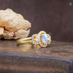 Vintage Milgrain Beaded Mixed Cut Moonstone Stacking Wedding Band - Additional view