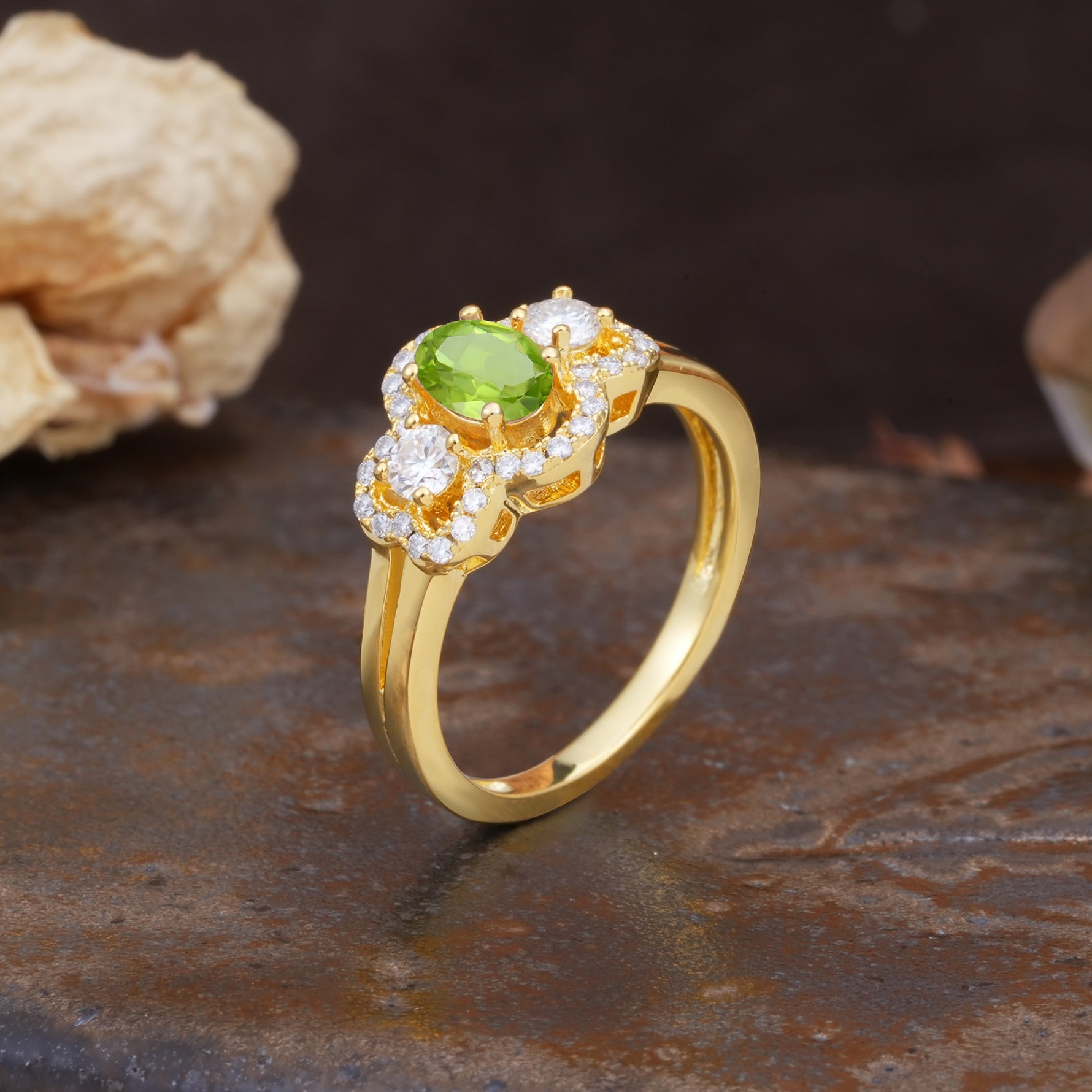 Vintage Milgrain Beaded Mixed Cut Peridot Stacking Wedding Band - Additional view