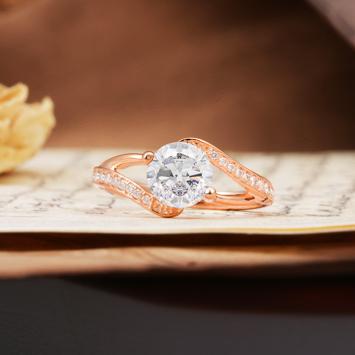 Unique 2 Prong Round Cut Moissanite Engagement Ring - Additional view