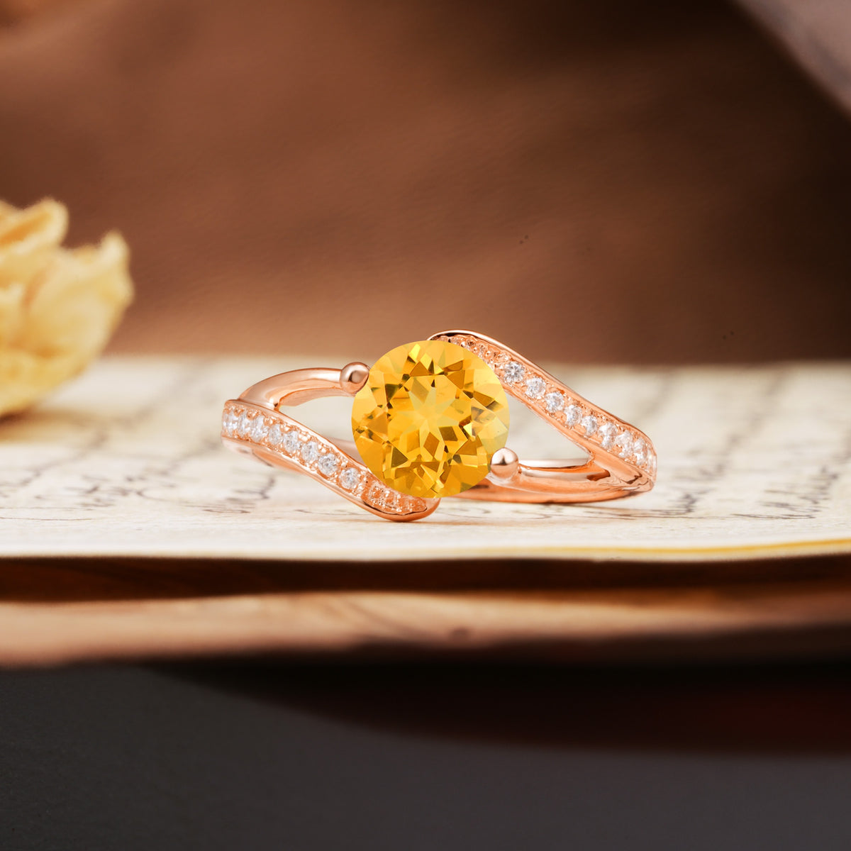 Unique 2 Prong Round Cut Citrine Engagement Ring - Additional view
