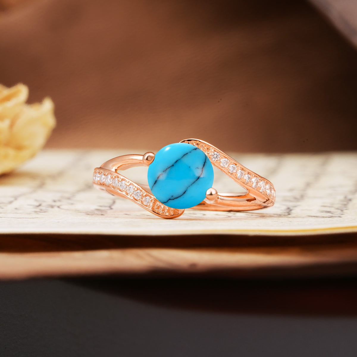 Unique 2 Prong Round Cut Turquoise Engagement Ring - Additional view