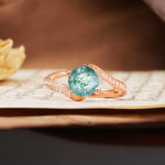 Unique 2 Prong Round Cut Moss Agate Engagement Ring - Additional view
