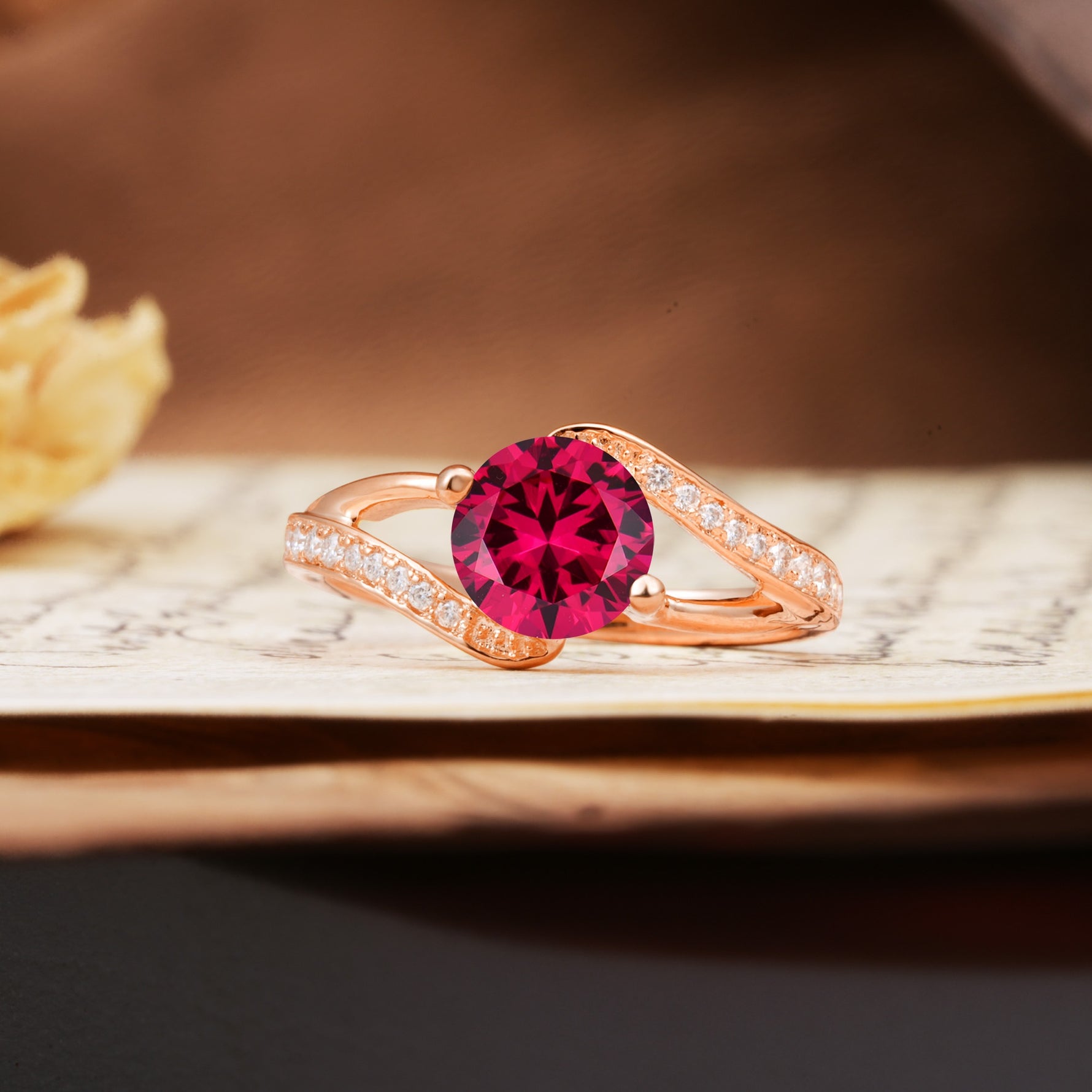 Unique 2 Prong Round Cut Ruby Engagement Ring - Additional view