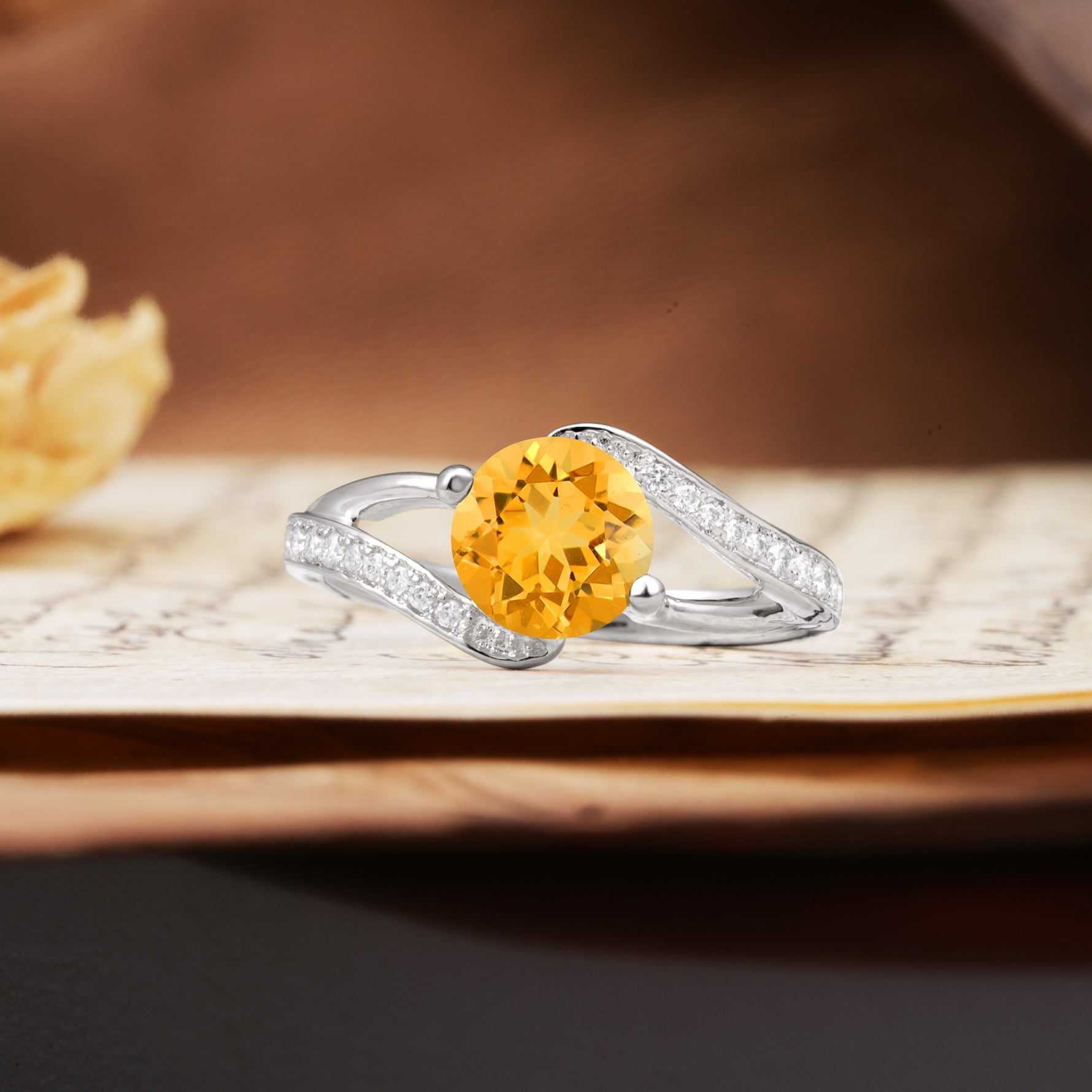 Unique 2 Prong Round Cut Citrine Engagement Ring - Additional view