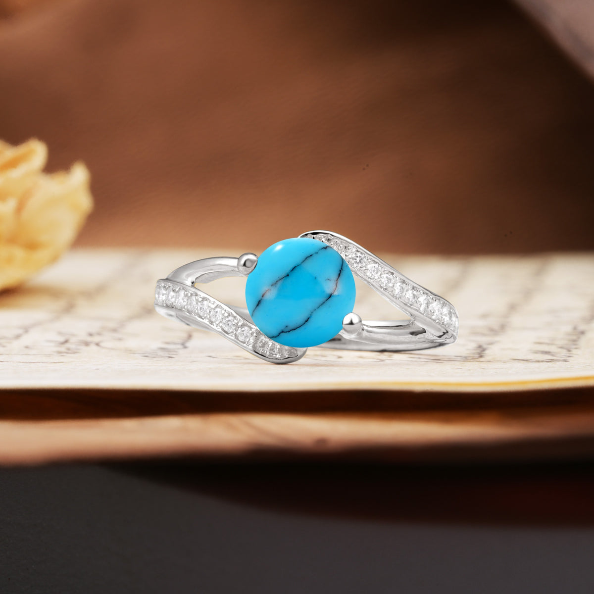 Unique 2 Prong Round Cut Turquoise Engagement Ring - Additional view