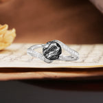 Unique 2 Prong Round Cut Black Rutilated Quartz Engagement Ring - Additional view