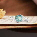 Unique 2 Prong Round Cut Moss Agate Engagement Ring - Additional view