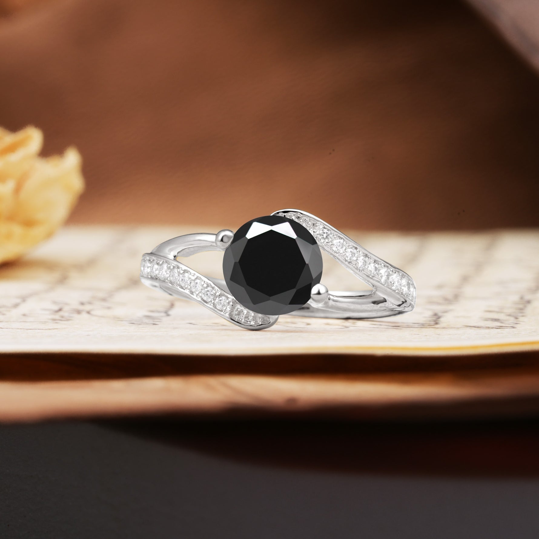 Unique 2 Prong Round Cut Black Onyx Engagement Ring - Additional view