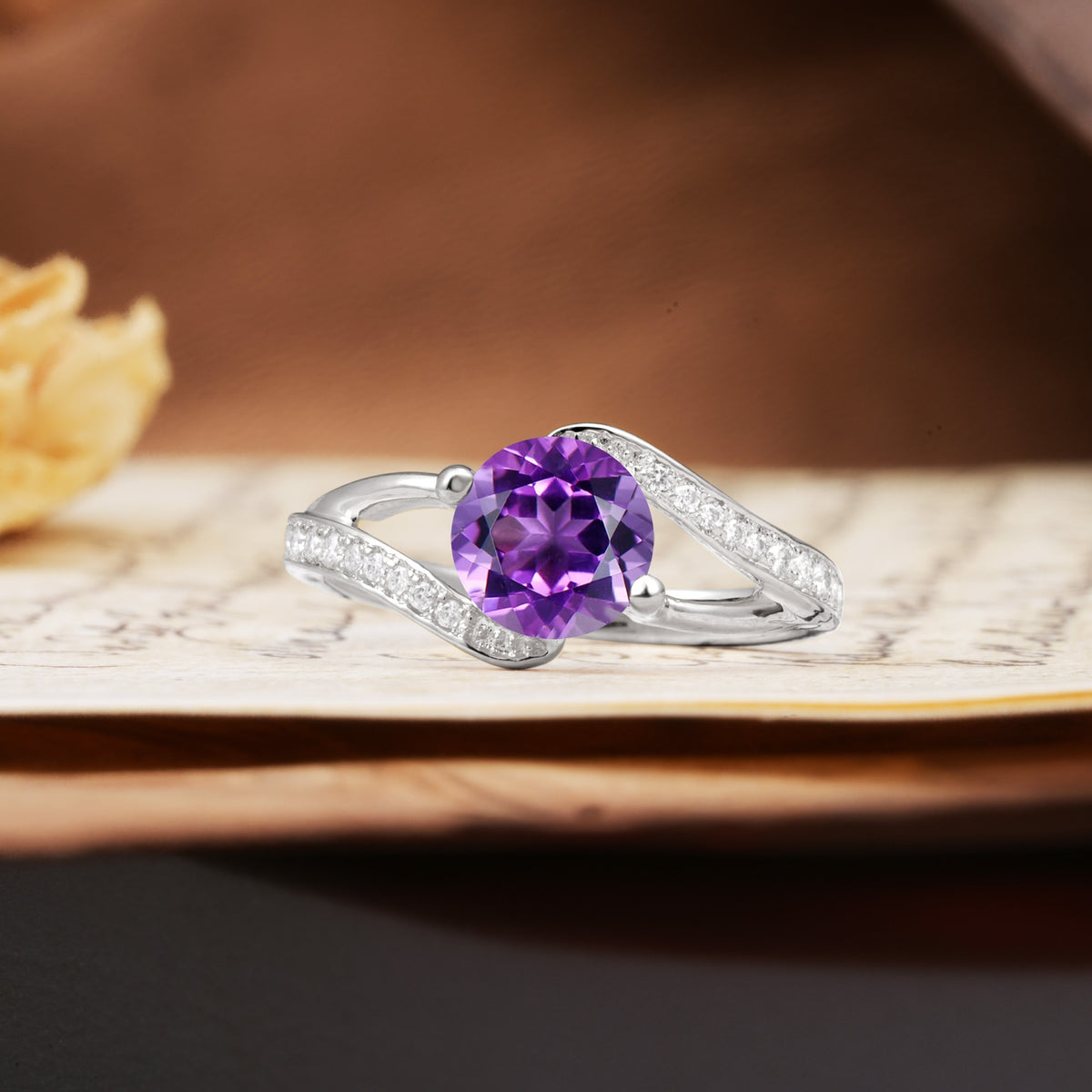 Unique 2 Prong Round Cut Amethyst Engagement Ring - Additional view