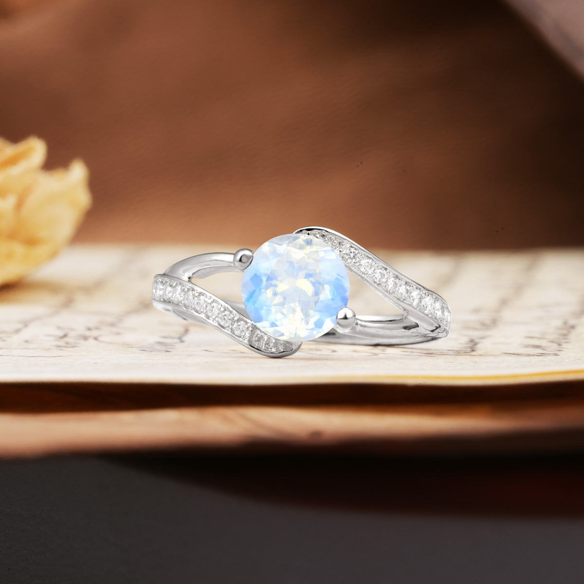 Unique 2 Prong Round Cut Moonstone Engagement Ring - Additional view