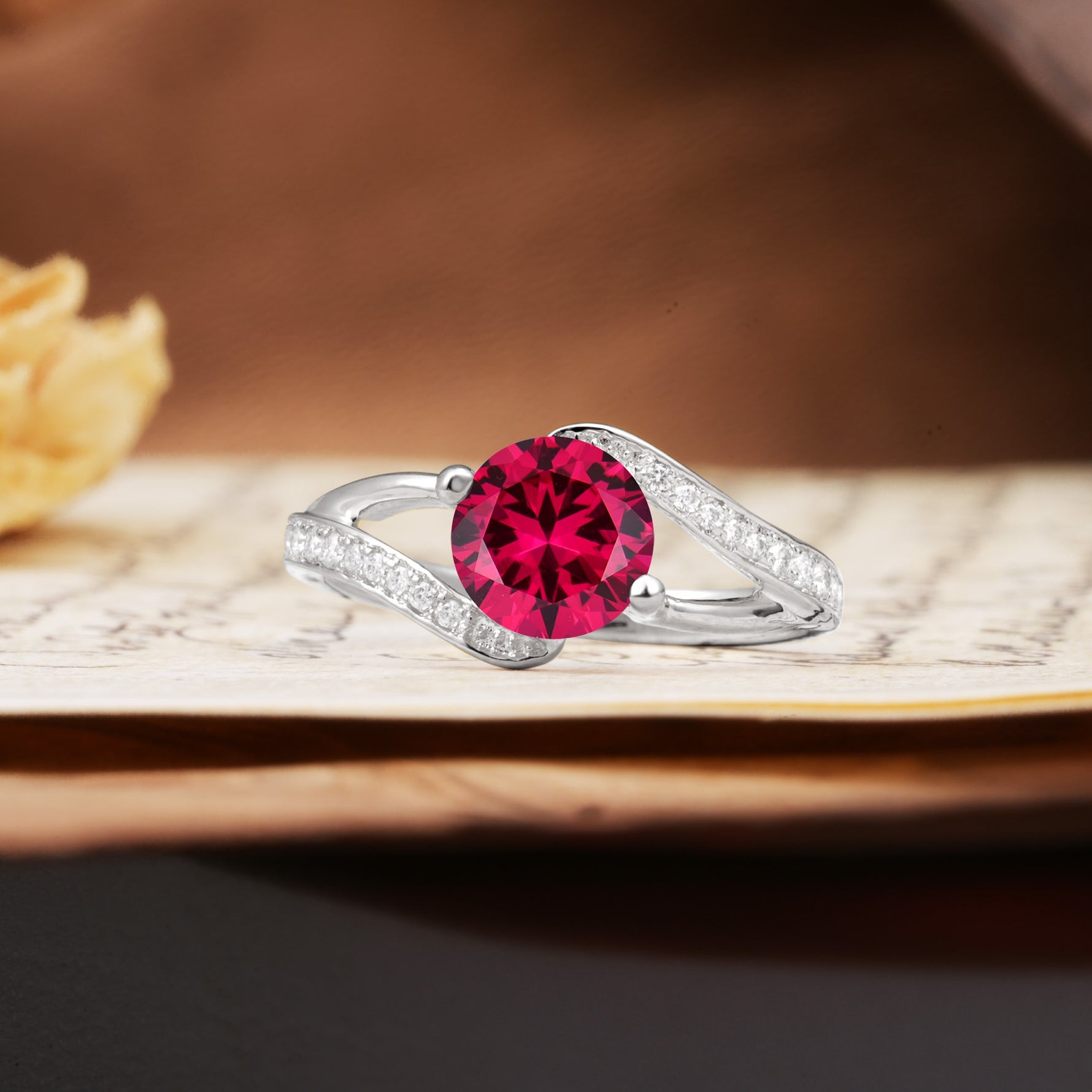 Unique 2 Prong Round Cut Ruby Engagement Ring - Additional view