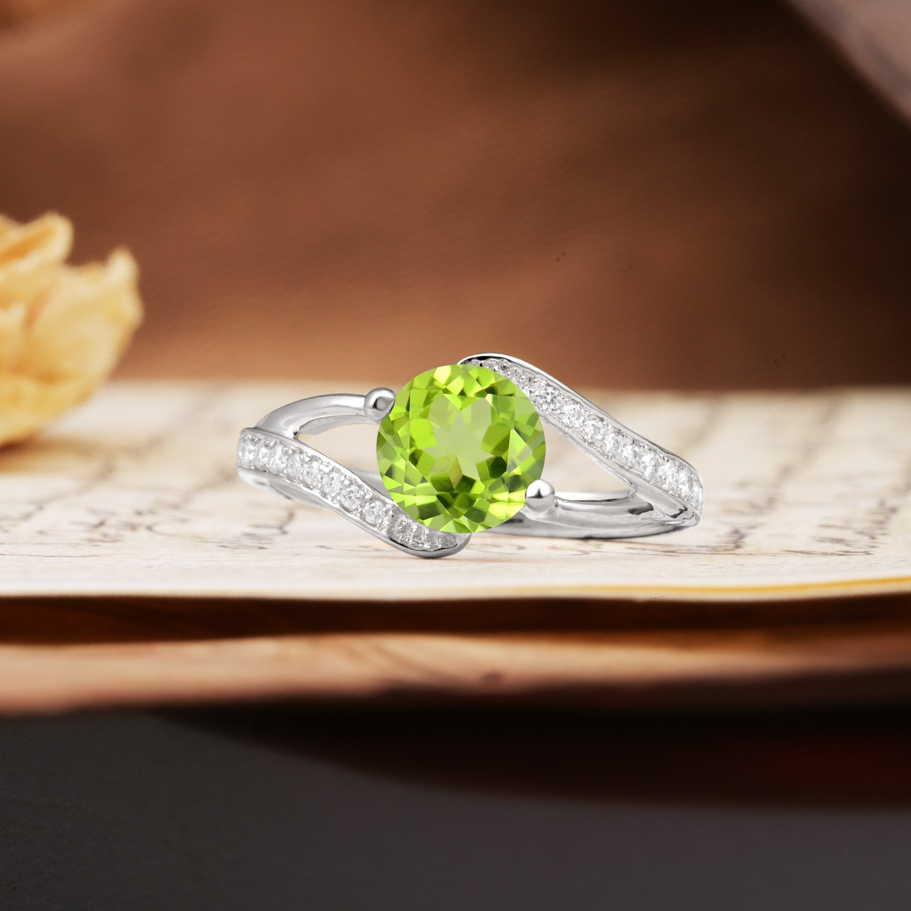 Unique 2 Prong Round Cut Peridot Engagement Ring - Additional view