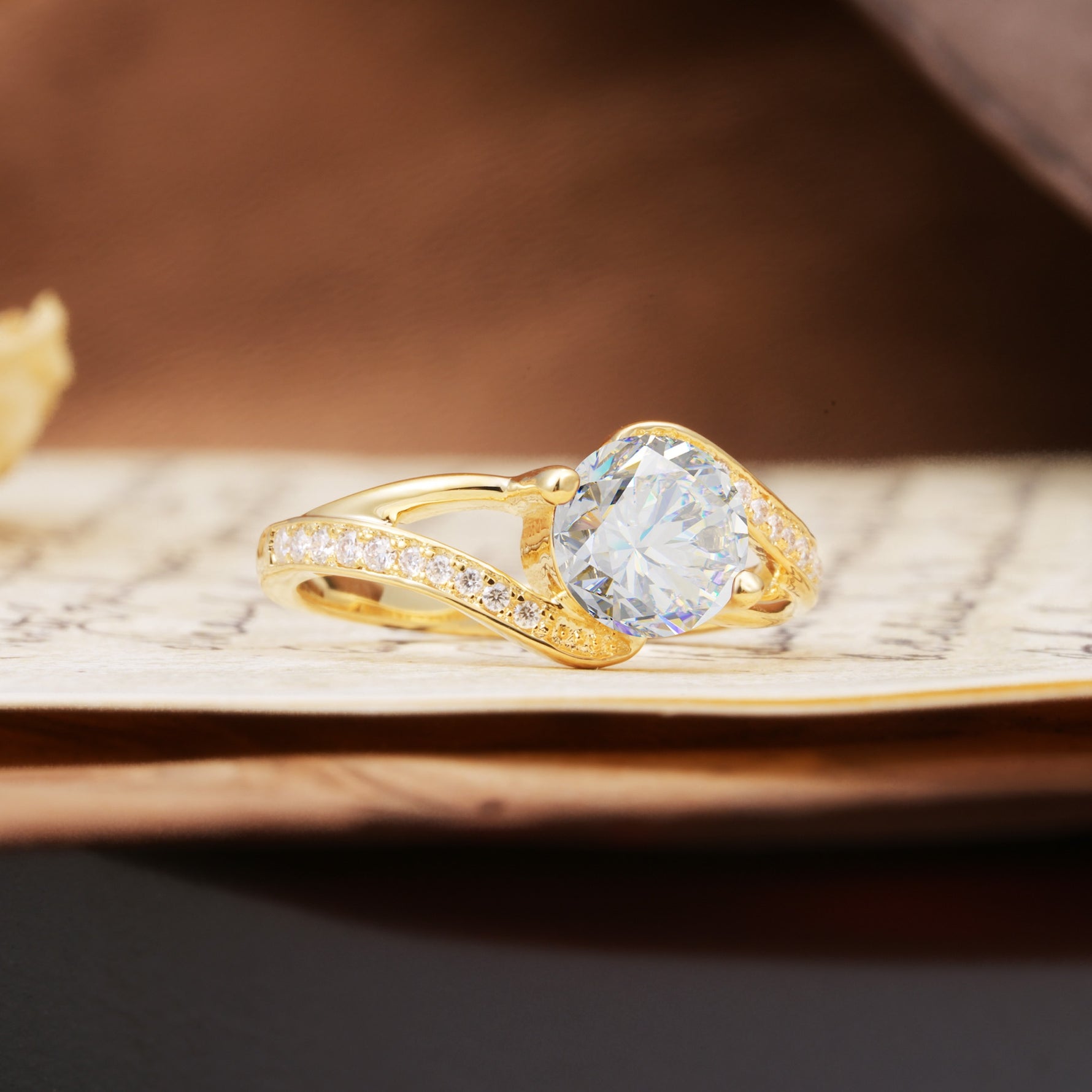 Unique 2 Prong Round Cut Moissanite Engagement Ring - Additional view