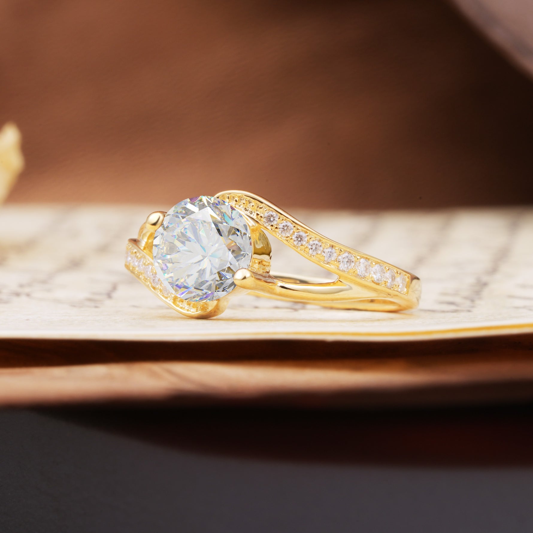 Unique 2 Prong Round Cut Moissanite Engagement Ring - Additional view