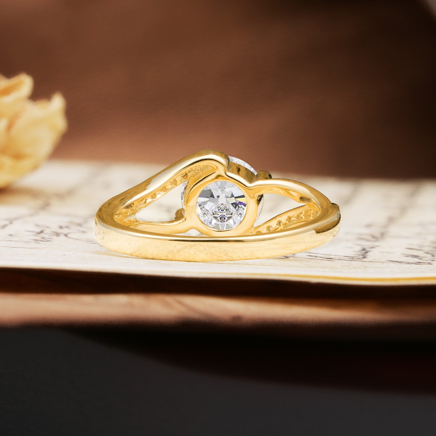 Unique 2 Prong Round Cut Moissanite Engagement Ring - Additional view