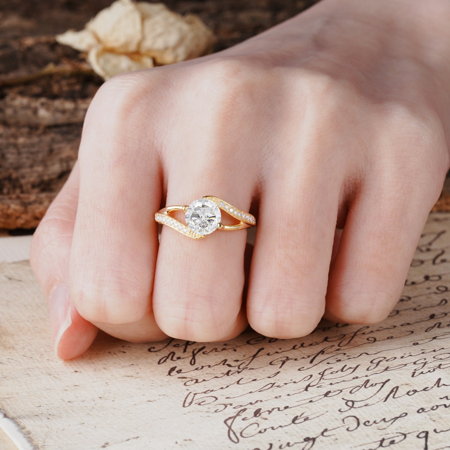 Unique 2 Prong Round Cut Moissanite Engagement Ring - Additional view