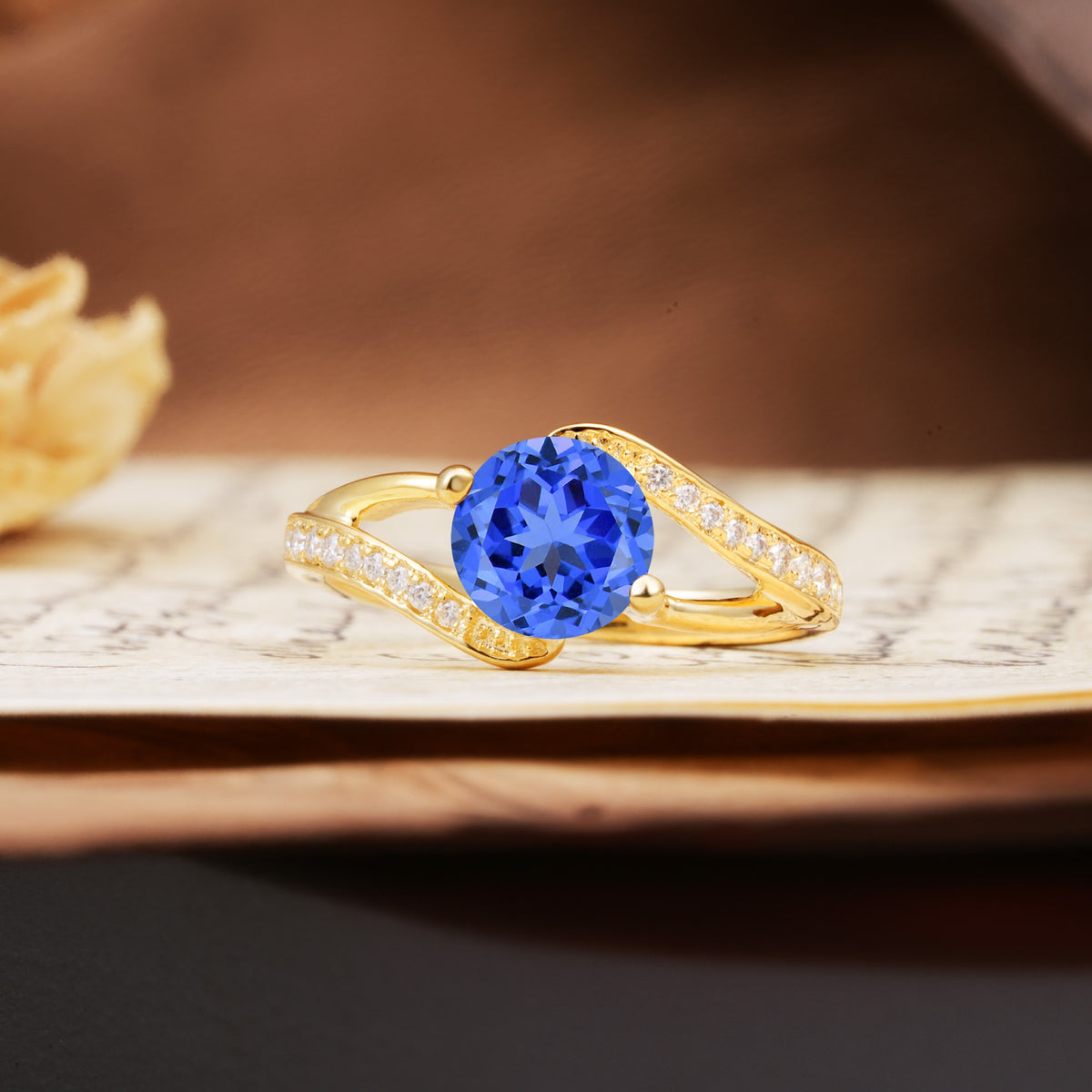Unique 2 Prong Round Cut Sapphire Engagement Ring - Additional view