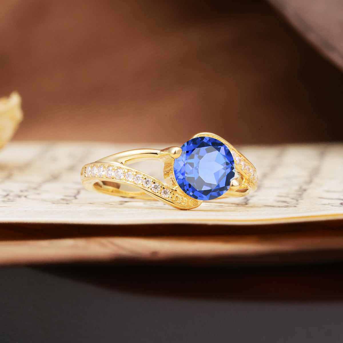 Unique 2 Prong Round Cut Sapphire Engagement Ring - Additional view