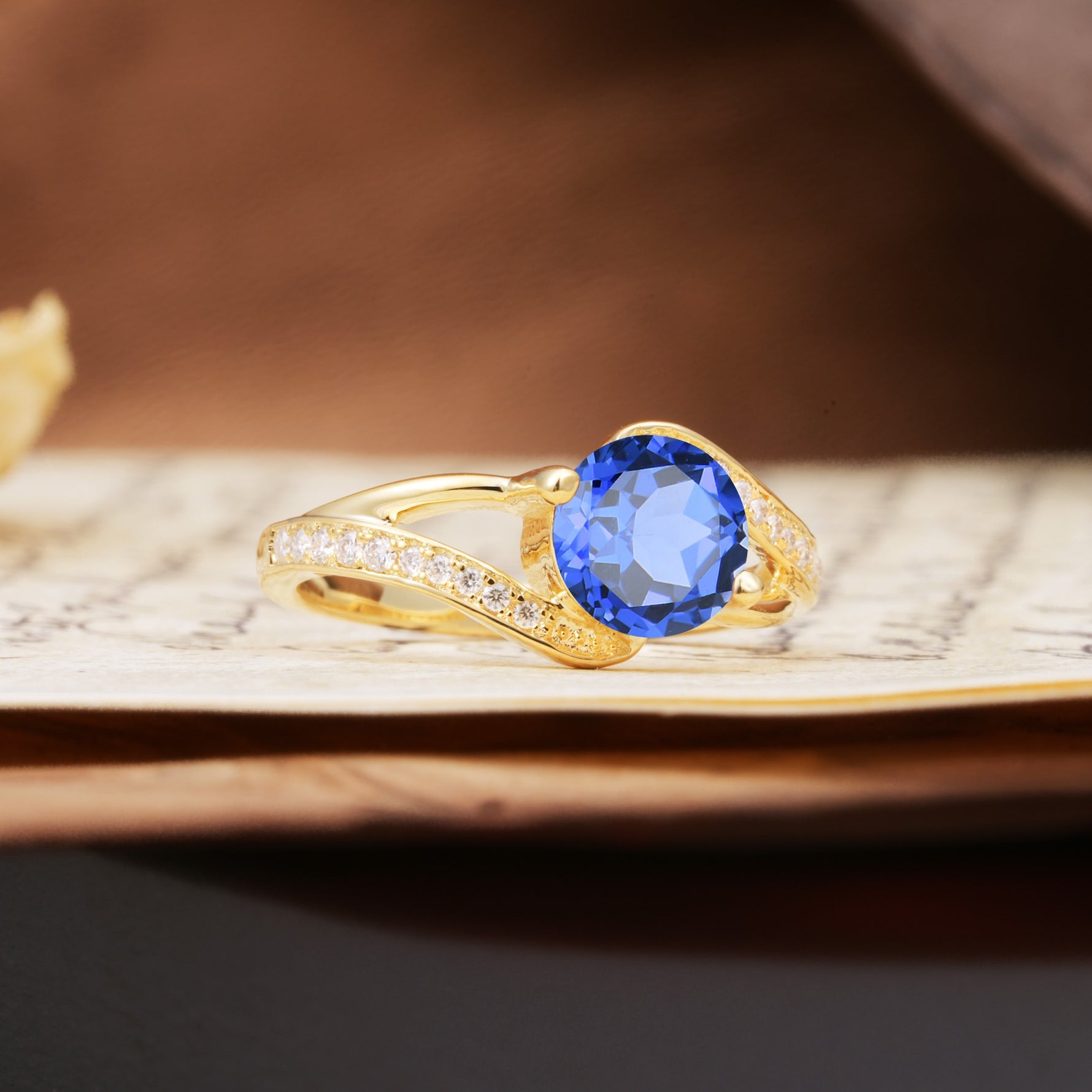 Unique 2 Prong Round Cut Sapphire Engagement Ring - Additional view