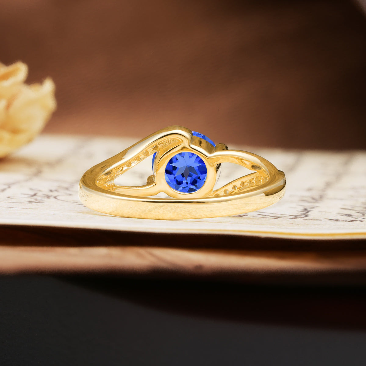 Unique 2 Prong Round Cut Sapphire Engagement Ring - Additional view