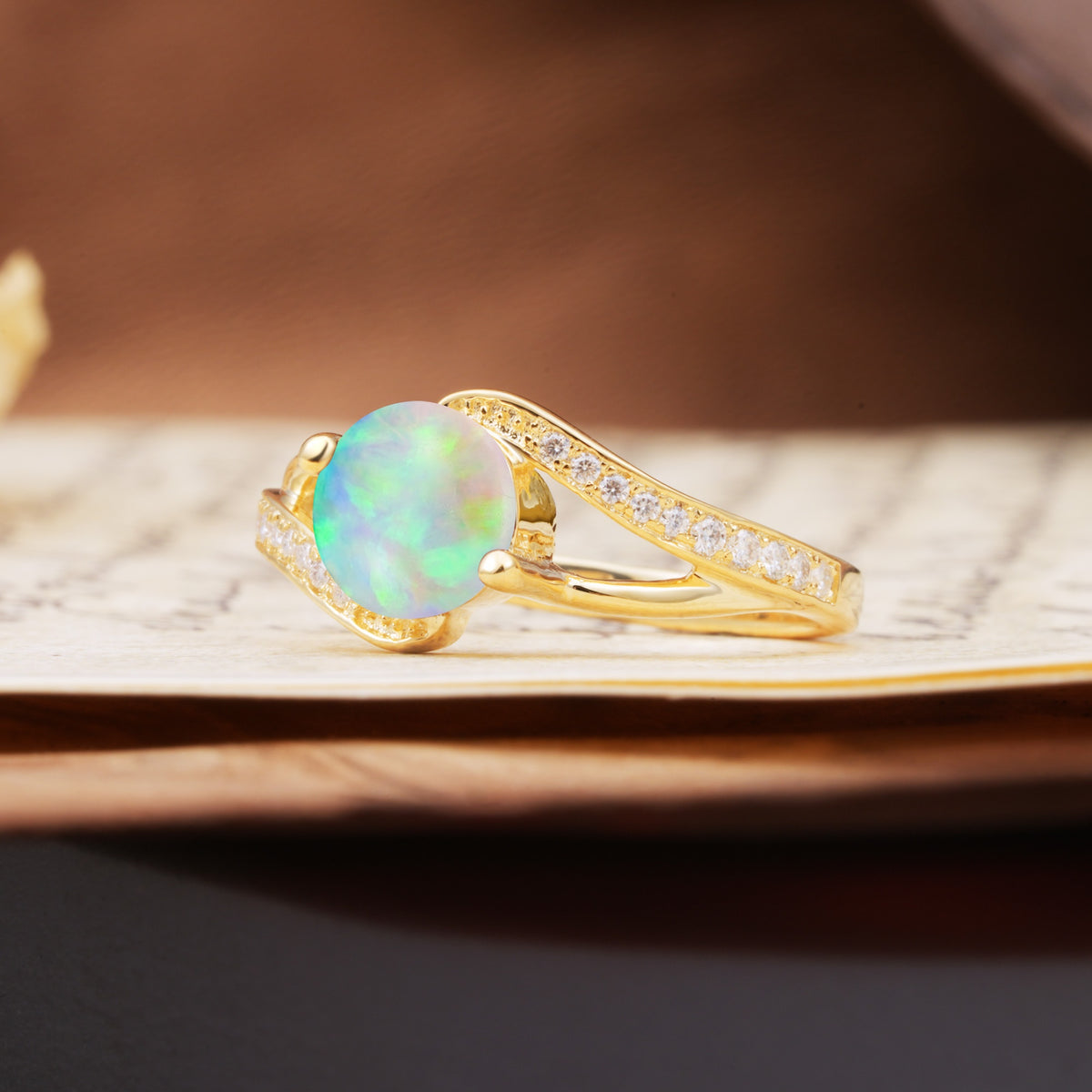 Unique 2 Prong Round Cut Fire Opal Engagement Ring - Additional view