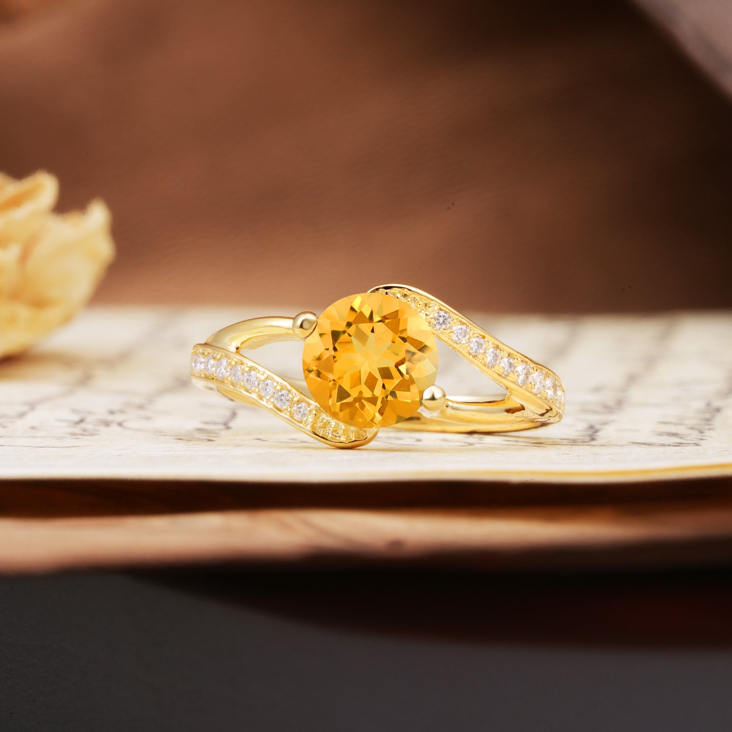 Unique 2 Prong Round Cut Citrine Engagement Ring - Additional view
